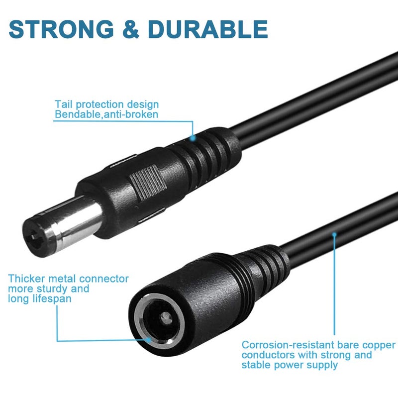 SIOCEN 33FT DC Power Extension Cable 2.1mm x 5.5mm,12v Power Supply Adapter for CCTV Security Camera Surveillance IP Camera Dvr Standalone LED Strip,Car,Long Male to Female Barrel Plug Cord - Image 2